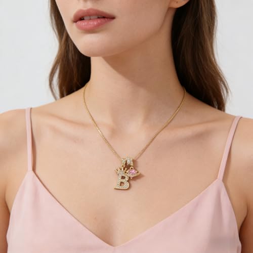 18K Gold & Silver Plated Initial Necklaces for Women - color: B-Gold