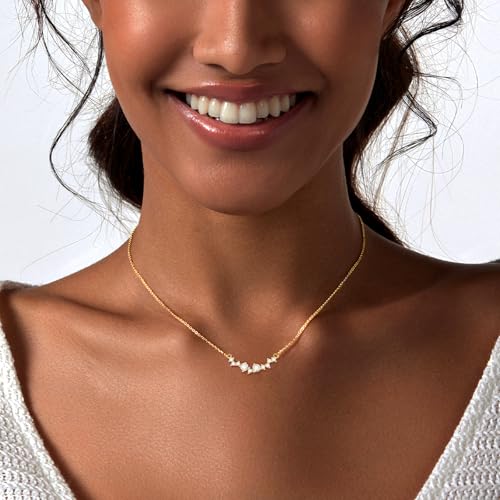 Zeffy Diamond Necklaces for Women, Dainty Gold Necklace 18k Gold Plated Layered Necklaces Simple Gold CZ Diamond Pendant Necklaces for Women Trendy Jewelry Gifts for Girls - color: Gold Multi CZ Necklace