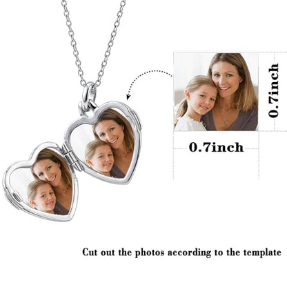 YOUFENG Love Heart Locket 14K Gold-Filled Oval Circle Rectangle Lockets that Hold Pictures Floral Patterns Necklace for Women - style: Silver Heart
