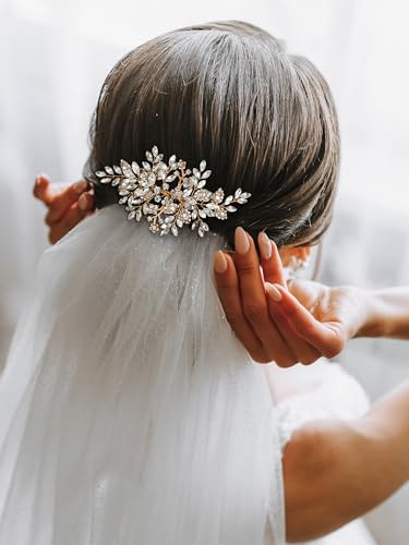 SWEETV Rhinestone Wedding Hair Comb Crystal Hair Pieces Bridal Side Combs Elegant Bride Hair Accessories Wedding Hair Clip for Women Girls Bridesmaid | Rhinestone Hair Pieces Crystal Bridal Side Combs Elegant Wedding Hair Clip Wedding Hair Pieces for Wome