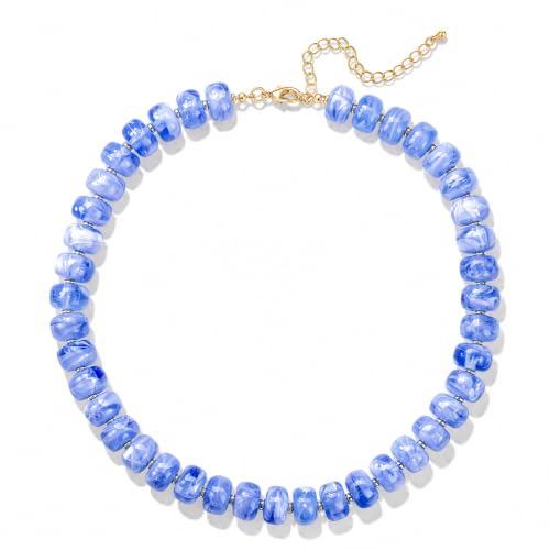 Chunky Beaded Necklaces for Women，Minimalistic Modern Jewelry | Colorful Boho Collar Necklace, Large Round Beads Resin Choker Necklace, Y2K Summer Beach Jewelry for Women - color: lake blue