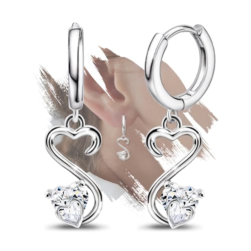 Heart Earrings for Women Girls-Sterling Silver Heart Dangle Hoop Earrings with Charm Love Huggie Hoop Earrings Hypoallergenic Delicate Jewelry Gifts for Women Girls Birthday - color: Open Heart Earrings