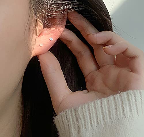 EPIRORA Sterling Silver Stud Earrings for Women Men- 4 Pairs of Hypoallergenic Simple Geometric Small Stud Earring Set Tiny Circle Triangle Square Bar Stud Earrings Mini Cartilage Tragus Earrings - style: Style 2- Silver