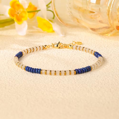 XIJIN Natural Stone Beaded Anklets for Women Handmade Beach Boho Turquoise Beads Ankle Bracelet Jewelry Gift for Her - color: F