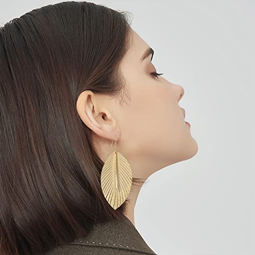 Bohemian Handmade Lightweight Color Large Genuine Soft Leather Fringe Feather Leaf Tear Dangle Drop Earrings for Women Statement - color: 2-Off white