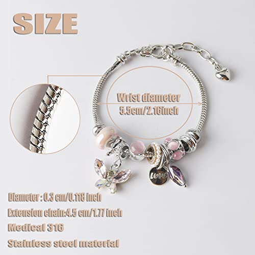 DS Charm Bracelets for Girls Adjustable Silver Stainless Steel Gift Box | Cute Cartoon Charms,Friendship Jewelry,Birthday Gifts,Teen Kid Fit, Tarnish Resistant,Stackable Trendy Daily Wear - style: Silver-butterfly3