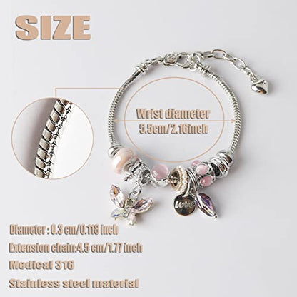 DS Charm Bracelets for Girls Adjustable Silver Stainless Steel Gift Box | Cute Cartoon Charms,Friendship Jewelry,Birthday Gifts,Teen Kid Fit, Tarnish Resistant,Stackable Trendy Daily Wear - style: Silver-butterfly3