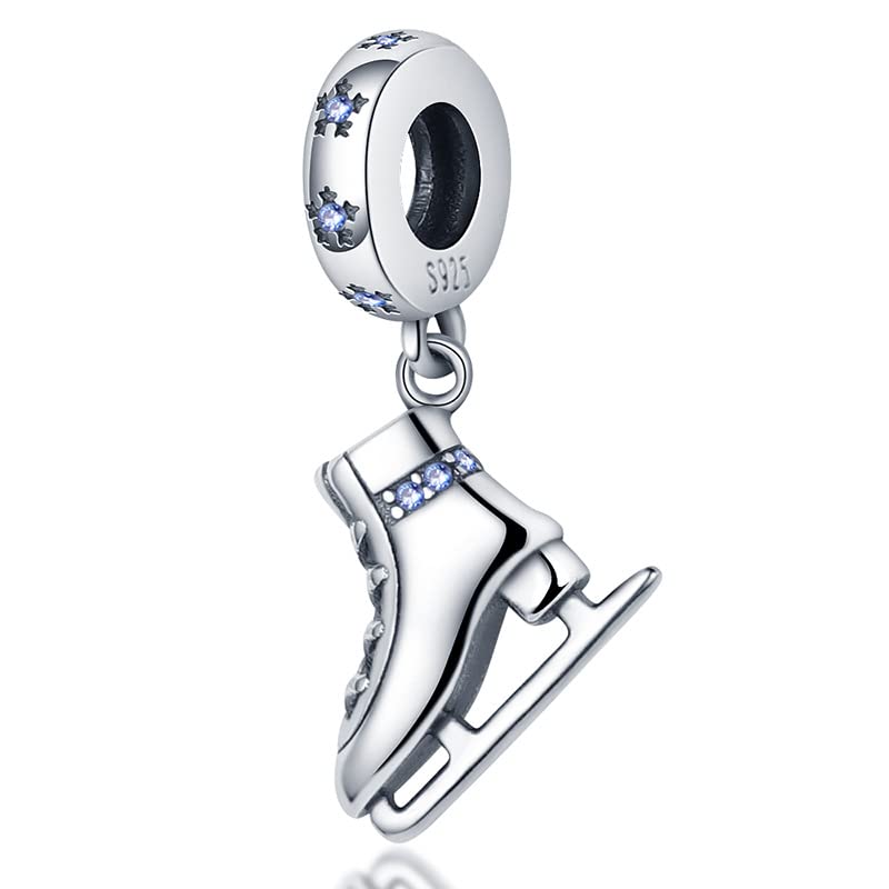 Flower Crab Orca Birthday Athlete Family Tree Safety Chain Cat Dog Bead Pendant 925 Sterling Silver Dangle Compatible With Pandora Moments Charm Bracelet - style: Ice Skater Charm Skating Love Boots Rink
