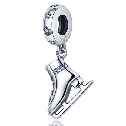 Flower Crab Orca Birthday Athlete Family Tree Safety Chain Cat Dog Bead Pendant 925 Sterling Silver Dangle Compatible With Pandora Moments Charm Bracelet - style: Ice Skater Charm Skating Love Boots Rink