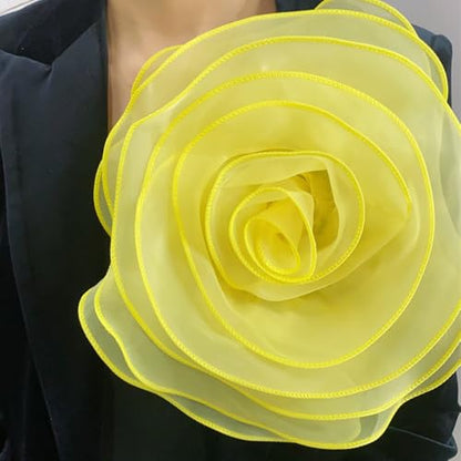 10inch Extra Large Flower Brooch Pin for Women Fashion Dainty Organza Satin Fabric Big Camellia Brooches Lapel Pins Wedding Dance Party Dress Accessories Exaggerated Jewelry Gift - color: 10 inch Yellow