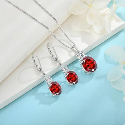 Birthstone Necklace for Women 925 Sterling Silver | Oval Cut Pendant Necklace, Jewelry for Mom Wife - color: Deep Red