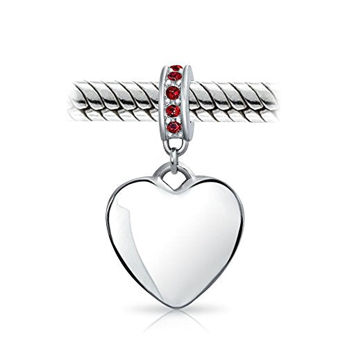 Bling Jewelry .925 Sterling Silver Blue Crystal Accent Bale Heart Shape Dangle Bead Charm for Bracelet - color: Dark Red