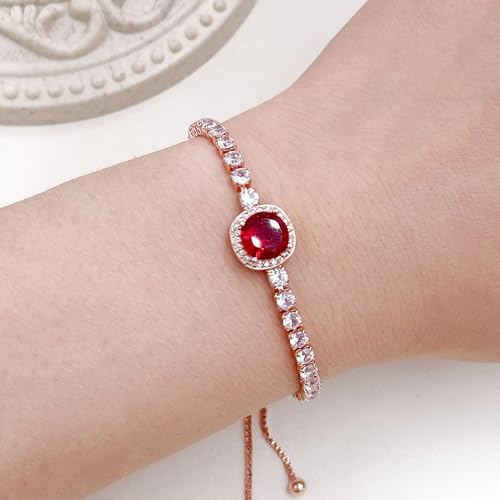 Sparkling CZ Tennis Bracelets for Women, Birthstone Slider Bolo Bracelets Trendy Birthday Valentine's Day Jewelry for Women Lady - color: Red