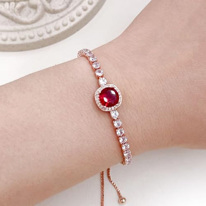 Sparkling CZ Tennis Bracelets for Women, Birthstone Slider Bolo Bracelets Trendy Birthday Valentine's Day Jewelry for Women Lady - color: Red