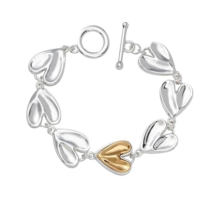 14K Gold & Silver Plated Lightweight Link Bracelet for Women | Stackable Bracelets ,14K Gold Plated Bracelets with CZ,Lightweight Trendy Chain Bracelet Jewelry Gift - style: silver heart chain