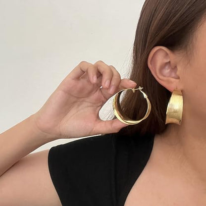 Hoop Earrings for Women Wide Hoop Earrings Large Big Flat Huggie Hoops Earrings Trendy Chunky Hoops Earrings Statement Earrings Jewelry for Women - color: Gold Gold