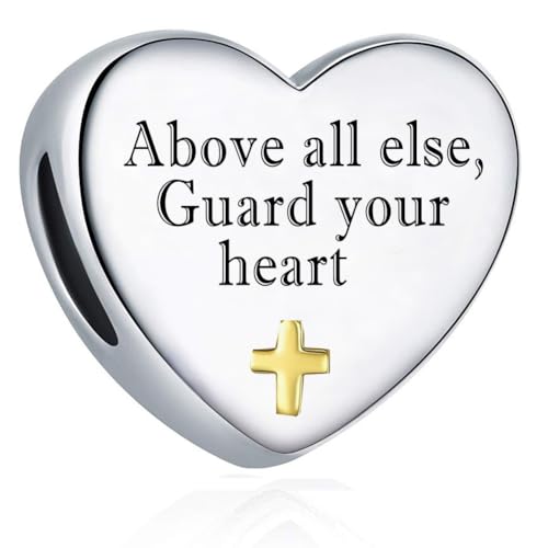 Cross Heart Charm for Pandora Bracelets Christian Bible Verse Charms Prayer Faith Religious Gifts for Women - style: Above all else,Guard your heart Proverbs 4:23
