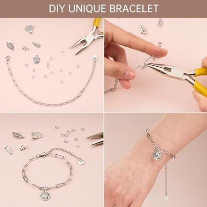 UMAOKANG 12PCS 6.5Inch Stainless Steel Paperclip Chain Bracelets Bulk | Silver Bracelet Set Women and Men DIY Jewelry Making Classic Paper Clip Hand Chains - color: 12pcs Steel