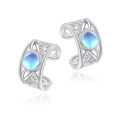 Birthday Gifts 925 Sterling Silver Ear Cuff Non Pierced Fake Cartilage Cuffs Huggie Earrings for Women Girls - Set of 2 - style: Celtic Moonstone