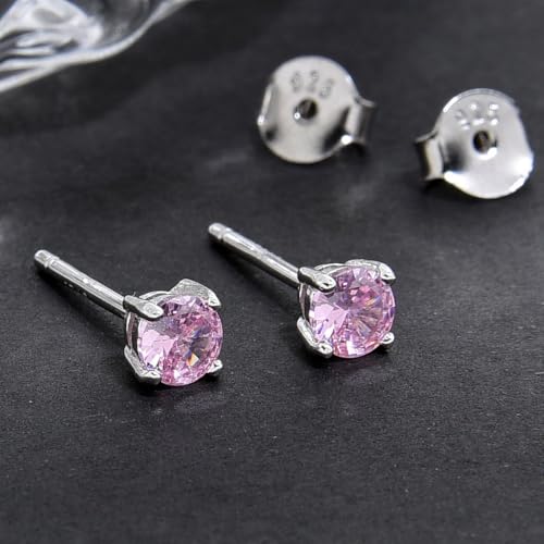 1 Pair Adabele Authentic Sterling Silver Birthstone Stud Earrings 4mm/0.25 Carat Tiny Cubic Zirconia Imitation Diamond Gemstone Hypoallergenic Nickel Free Tarnish Resistant Women Men Jewelry - color: October
