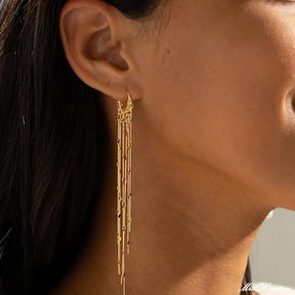 Robaice Long Gold Dangle Earrings for Women, 14K Plated Tassel Earring | Gold Chain Dangling Earrings, Trendy Drop Prom Earring, Lightweight Statement Party Jewelry, Gift for Women - style: B-dangle tassel chains, gold