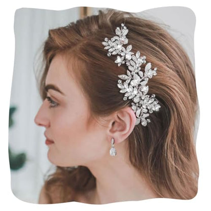 Evild Wedding Hair Clips Silver Rhinestone Bridal Headpiece Prom Hair Accessories for Women - color: Silver