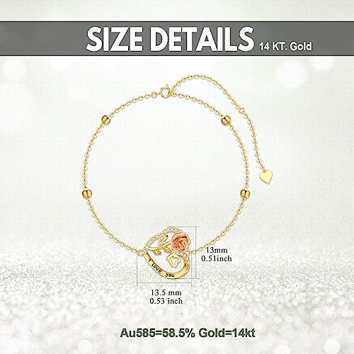 Aihpos 14K Solid Gold Heart Anklets for Women - Real Gold Flower Ankle Bracelets 14 Karat Anklets for Her, 8+2 Inch
