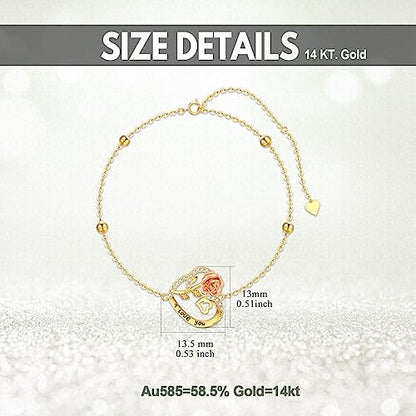 Aihpos 14K Solid Gold Heart Anklets for Women - Real Gold Flower Ankle Bracelets 14 Karat Anklets for Her, 8+2 Inch