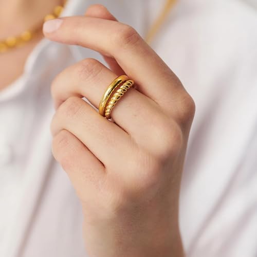 FAXHION 12PCS Gold Stackable Rings Set for Women, 18K Gold Plated Open Stacking Knuckle Ring, Adjustable Chunky Signet Band Statement Ring for Gift - color: 4-ringsGold