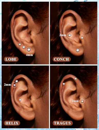 20G 18G 16G F136 Titanium Threadless Flat Back Earrings Nose Studs Tragus Forward Helix Conch Cartilage Lobe Earrings Medusa Labret Snake Bite Monroe Lip Ring Piercing Jewelry For Women Men - size: 20G-6MM Bar-CZ 2MM