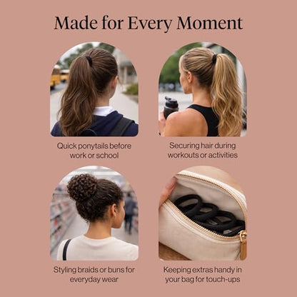Kitsch Elastic Hair Ties No Damage | Stretchable Hair Bands - Black, 12pcs | Strong All-Day Hold Hair, Rubber Bands For Hair, Ponytail Holders | Hair Accessories for Everyday Use - color: Black Medium (Pack of 12)