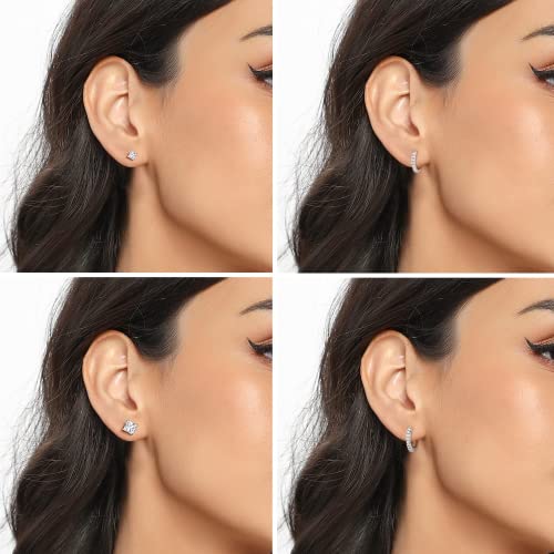 White Gold Earrings for Women Men Hoop and Stud Earring Set | Hypoallergenic 14K White Gold Plated Hoops Huggie Stud Earrings Set Round Cubic Zirconia Ear Jewelry - style: A5-White Gold-Hoop (2 Pairs)