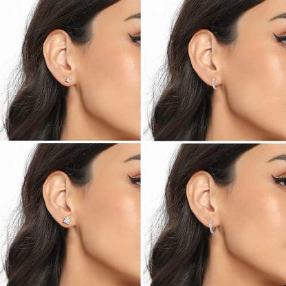 White Gold Earrings for Women Men Hoop and Stud Earring Set | Hypoallergenic 14K White Gold Plated Hoops Huggie Stud Earrings Set Round Cubic Zirconia Ear Jewelry - style: A5-White Gold-Hoop (2 Pairs)