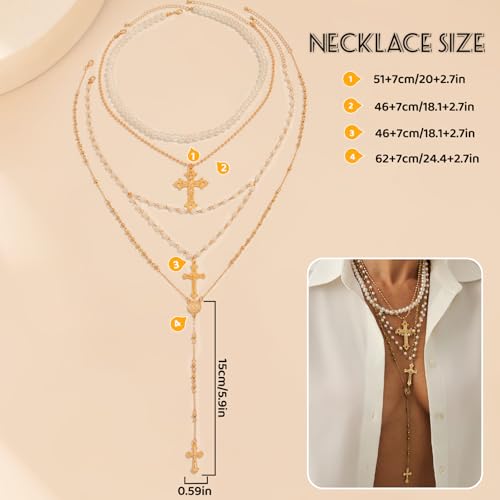 Layered Cross Necklace Set for Women, Layered Choker Necklaces Trendy Jewelry, Colorful Enamel Beaded Y-Shaped Lariat Necklace, Boho Multilayer Cross Necklace for Party and Daily Wear - color: Gold-07