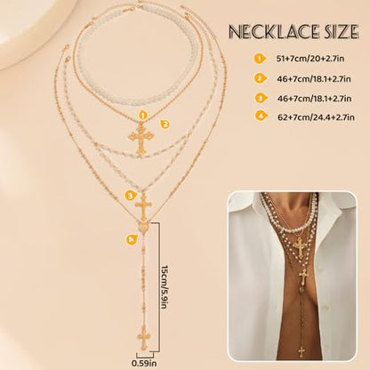 Layered Cross Necklace Set for Women, Layered Choker Necklaces Trendy Jewelry, Colorful Enamel Beaded Y-Shaped Lariat Necklace, Boho Multilayer Cross Necklace for Party and Daily Wear - color: Gold-07