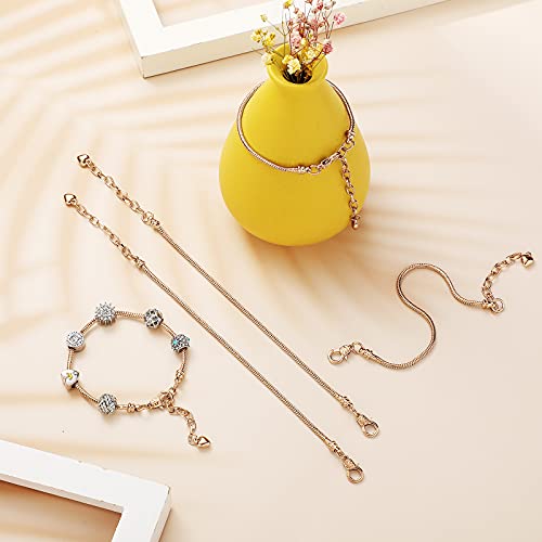 Hicarer 20 Pcs Snake Charm Bracelet Chain Adjustable Bangle Bracelets for Jewelry Making, Gold Silver Stainless Steel Bracelet Chains with Heart Extender for Women DIY Jewelry Making Supplies(Gold) - color: Gold