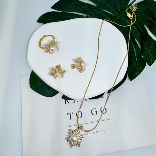 Women's pearl jewelry set, including earrings ring and necklace, pearl necklaces for women，suitable for all seasons, as a bride and bridesmaid gifts