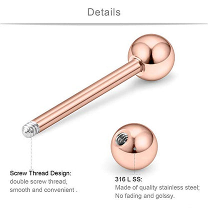 SCERRING 14G Nipple Rings Stainless Steel Nipplerings Tongue Straight Barbell Rings Body Piercing Jewelry for Women Men 9/16Inch 8 Pairs - color: 8 Pairs - Rose Gold