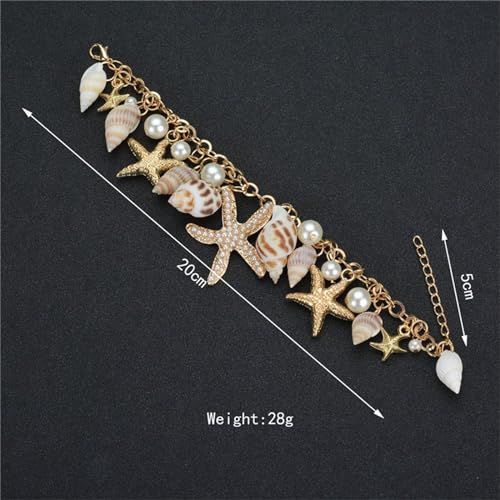 Spiritrain Handmade Starfish Seashell Pearl Bracelets for Women Gold Plated Bohemian Charm Sea Shell Couch Beads Adjustable Chain Anklet Bracelets Hawaiian Beach Holiday Mermaid Costume Jewelry Gifts - color: Gold