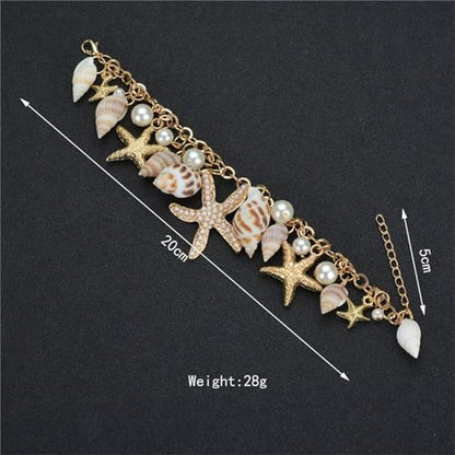 Spiritrain Handmade Starfish Seashell Pearl Bracelets for Women Gold Plated Bohemian Charm Sea Shell Couch Beads Adjustable Chain Anklet Bracelets Hawaiian Beach Holiday Mermaid Costume Jewelry Gifts - color: Gold