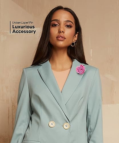 Premium Trio Cluster Flower Lapel Pin - Formal Boutonniere for Men, Flower Brooch Pin - color: Pink