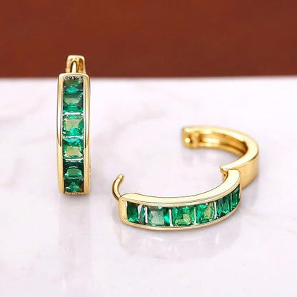 Fashionable Hoop Earrings with Princess Square Cubic Zirconia for Women - color: E6098