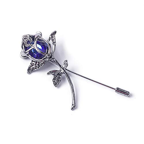 Rhinestone Rose Flower Brooch.Crystal Lapel Pin Brooch, Classy Flowers Tie Pin for Women Men Boutonniere Suit Pins - color: Blue