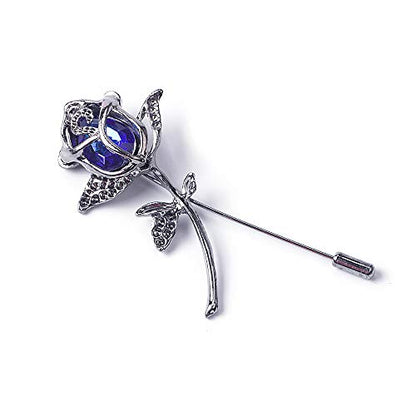 Rhinestone Rose Flower Brooch.Crystal Lapel Pin Brooch, Classy Flowers Tie Pin for Women Men Boutonniere Suit Pins - color: Blue