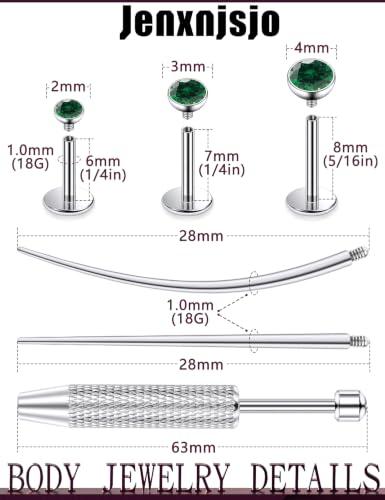 Jenxnjsjo F136 Titanium 20/18/16g Earrings Nose Lip Rings Studs Labret Medusa Tragus Helix Conch Cartilage Piercing Jewelry for Women - color: Green, size: 18g