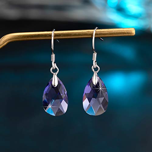Austrian Crystal Teardrop Drop Earrings for Women, French Hook | 925 Sterling Silver Hook, Crystal Dangle Earrings, Sparkly Teardrop Stone, Lightweight Feel, Day-To-Evening Wear - color: Tanzanite