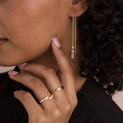 Robaice Long Gold Dangle Earrings for Women, 14K Plated Tassel Earring | Gold Chain Dangling Earrings, Trendy Drop Prom Earring, Lightweight Statement Party Jewelry, Gift for Women - style: G-cz threader chain earrings