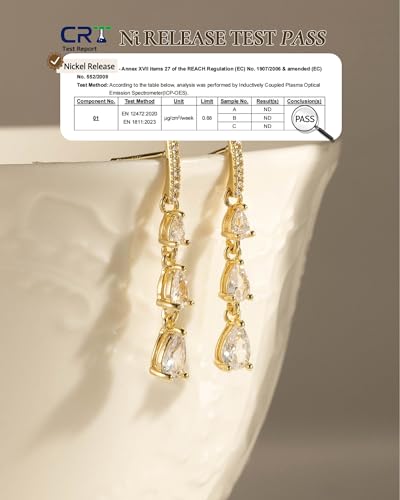 14K Gold Plated/Sterling Silver CZ Pearl Drop Dangle Earrings for Women - color: Gold-Long CZ