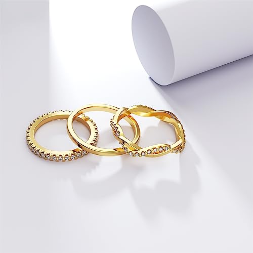 DEARMAY 14K Gold Plated Stackable Rings Set Women Non Tarnish | Dainty Diamond CZ Stackable Ring Set. Thin Thumb Fashion Pack, Unique Statement Jewelry Sizes 5-10. - size: 10