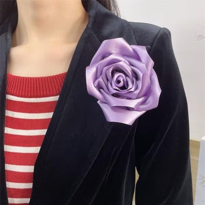 Satin Rose Flower Large Brooch Lapel Pins Handmade Fabric Flower Brooches Pin Classic for Wedding Party Dance Banquet for Women Men Dress Suit Clothes Accessories JewelryGifts 110mm - color: Purple